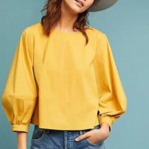 Anthropologie Sunday In Brooklyn Mustard Yellow Balloon Sleeve Blouse Sz XS
